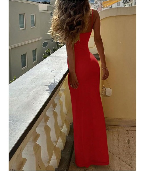 SOLY HUX Women's Maxi Dress V Neck Spaghetti Strap Bodycon Long Cami Dresses