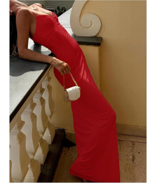 SOLY HUX Women's Maxi Dress V Neck Spaghetti Strap Bodycon Long Cami Dresses