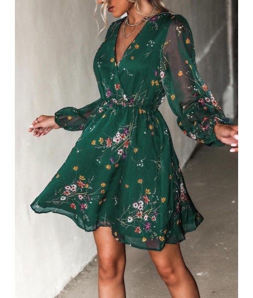 CUPSHE Women's Mini Dresses Casual Spring V Neck Chiffon Long Peasant Sleeves Flowy Summer Dress