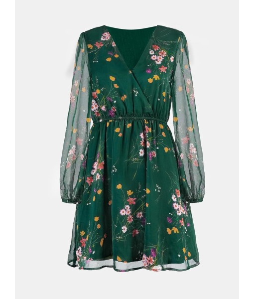 CUPSHE Women's Mini Dresses Casual Spring V Neck Chiffon Long Peasant Sleeves Flowy Summer Dress