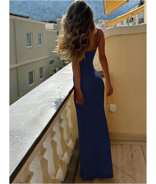 SOLY HUX Women's Maxi Dress V Neck Spaghetti Strap Bodycon Long Cami Dresses