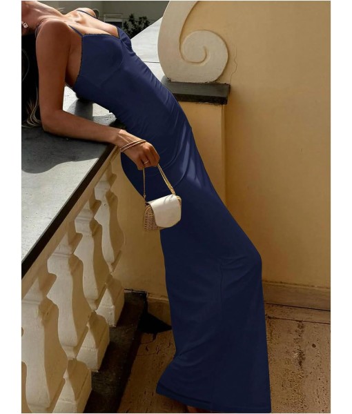 SOLY HUX Women's Maxi Dress V Neck Spaghetti Strap Bodycon Long Cami Dresses