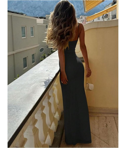 SOLY HUX Women's Maxi Dress V Neck Spaghetti Strap Bodycon Long Cami Dresses