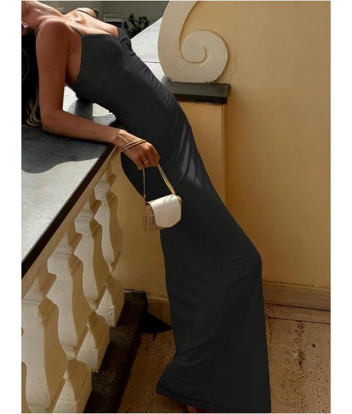 SOLY HUX Women's Maxi Dress V Neck Spaghetti Strap Bodycon Long Cami Dresses