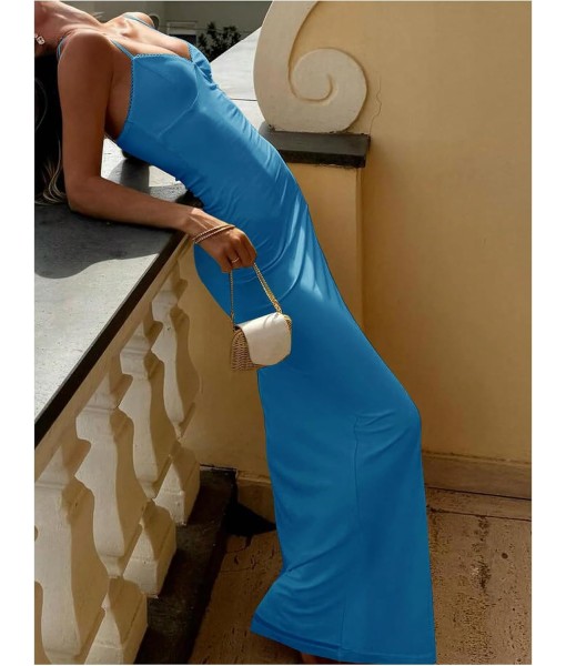 SOLY HUX Women's Maxi Dress V Neck Spaghetti Strap Bodycon Long Cami Dresses