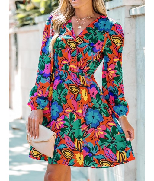 CUPSHE Women's Mini Dresses Casual Spring V Neck Chiffon Long Peasant Sleeves Flowy Summer Dress