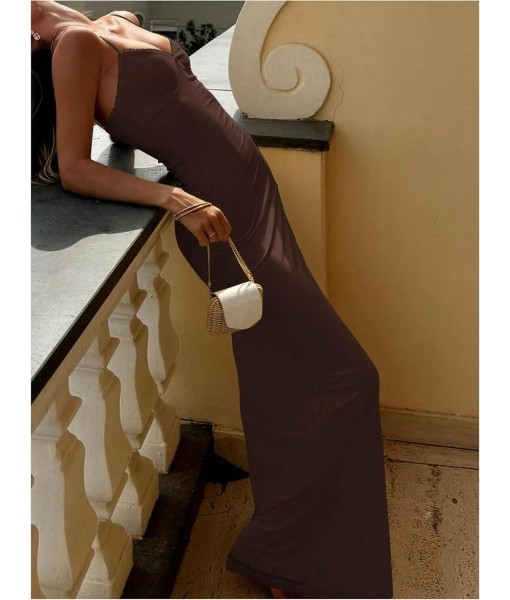 SOLY HUX Women's Maxi Dress V Neck Spaghetti Strap Bodycon Long Cami Dresses