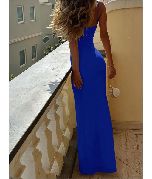 SOLY HUX Women's Maxi Dress V Neck Spaghetti Strap Bodycon Long Cami Dresses