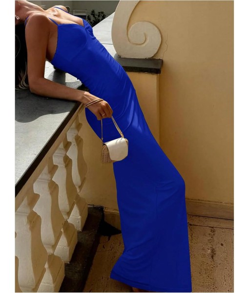 SOLY HUX Women's Maxi Dress V Neck Spaghetti Strap Bodycon Long Cami Dresses