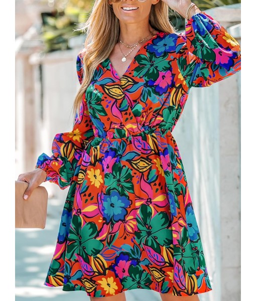 CUPSHE Women's Mini Dresses Casual Spring V Neck Chiffon Long Peasant Sleeves Flowy Summer Dress