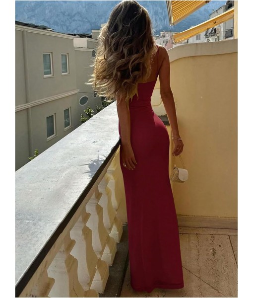 SOLY HUX Women's Maxi Dress V Neck Spaghetti Strap Bodycon Long Cami Dresses