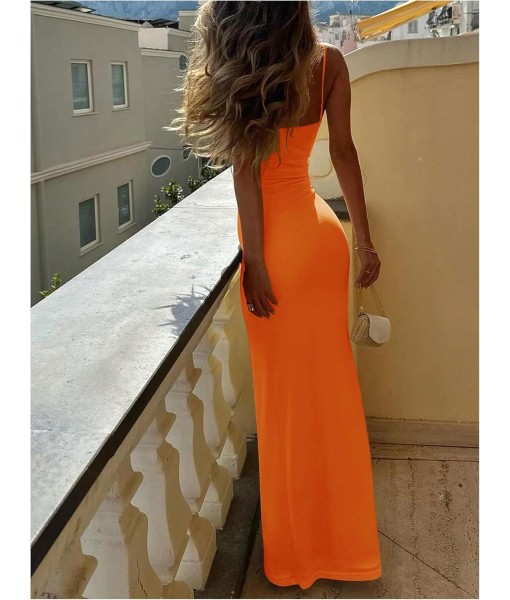 SOLY HUX Women's Maxi Dress V Neck Spaghetti Strap Bodycon Long Cami Dresses