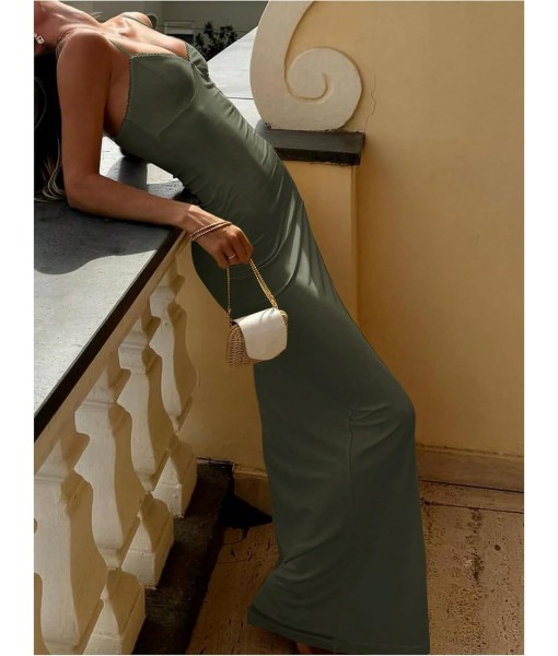 SOLY HUX Women's Maxi Dress V Neck Spaghetti Strap Bodycon Long Cami Dresses