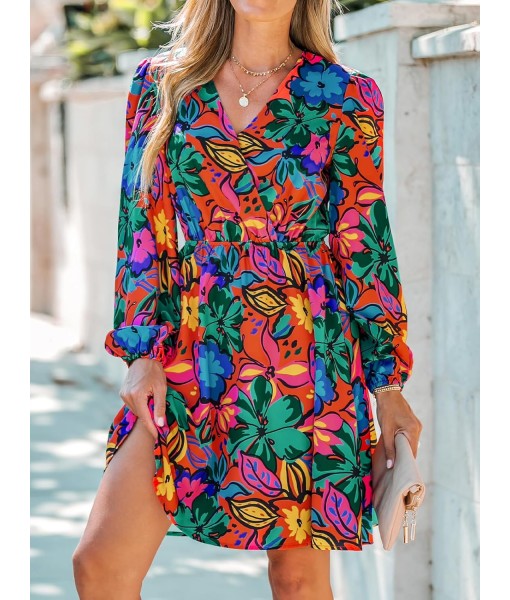 CUPSHE Women's Mini Dresses Casual Spring V Neck Chiffon Long Peasant Sleeves Flowy Summer Dress