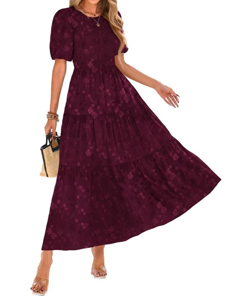 KIRUNDO Womens Summer Dresses Wedding Guest Floral Midi Sundress Short Puff Sleeve Flowy A Line Smocked Tiered Boho Dress