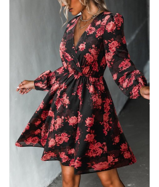 CUPSHE Women's Mini Dresses Casual Spring V Neck Chiffon Long Peasant Sleeves Flowy Summer Dress