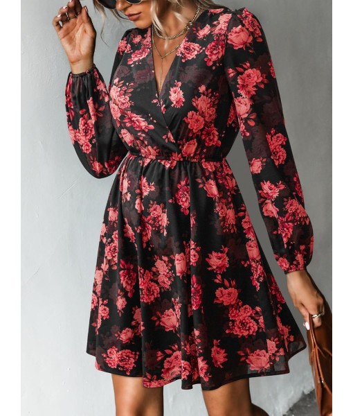 CUPSHE Women's Mini Dresses Casual Spring V Neck Chiffon Long Peasant Sleeves Flowy Summer Dress