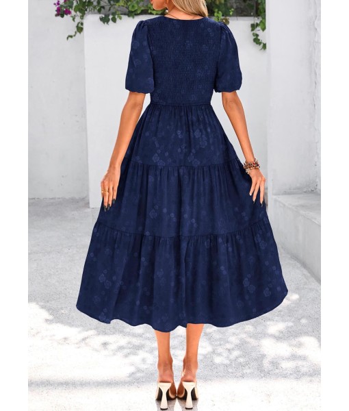 KIRUNDO Womens Summer Dresses Wedding Guest Floral Midi Sundress Short Puff Sleeve Flowy A Line Smocked Tiered Boho Dress