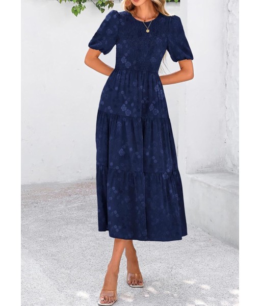 KIRUNDO Womens Summer Dresses Wedding Guest Floral Midi Sundress Short Puff Sleeve Flowy A Line Smocked Tiered Boho Dress