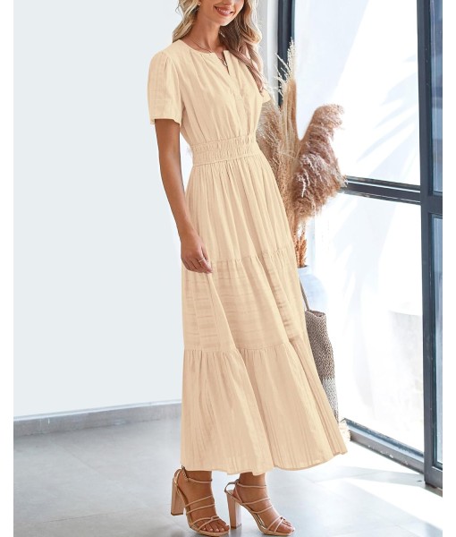 BTFBM Womens Summer 2025 Casual Midi Maxi Dresses Lightweight Short Sleeve V Neck Elastic Waist Boho Beach Dress Pockets
