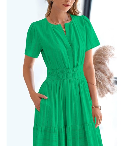BTFBM Womens Summer 2025 Casual Midi Maxi Dresses Lightweight Short Sleeve V Neck Elastic Waist Boho Beach Dress Pockets