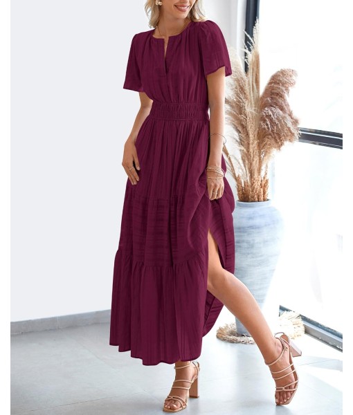 BTFBM Womens Summer 2025 Casual Midi Maxi Dresses Lightweight Short Sleeve V Neck Elastic Waist Boho Beach Dress Pockets