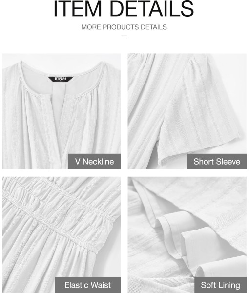 BTFBM Womens Summer 2025 Casual Midi Maxi Dresses Lightweight Short Sleeve V Neck Elastic Waist Boho Beach Dress Pockets