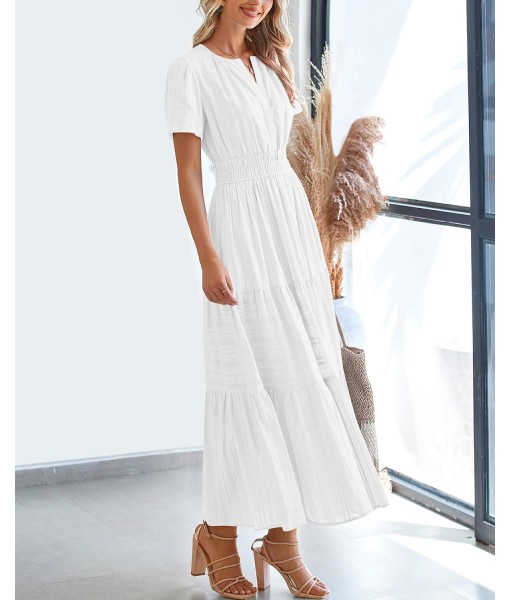 BTFBM Womens Summer 2025 Casual Midi Maxi Dresses Lightweight Short Sleeve V Neck Elastic Waist Boho Beach Dress Pockets
