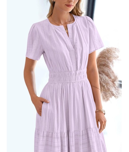 BTFBM Womens Summer 2025 Casual Midi Maxi Dresses Lightweight Short Sleeve V Neck Elastic Waist Boho Beach Dress Pockets
