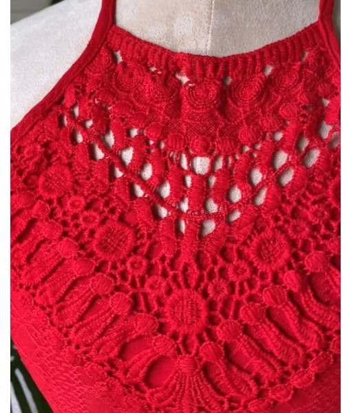 CHICME Womens Summer Halter Dress Hollow Out A Line Vacation Dresses with Eyelet Embroidery & Side Slit