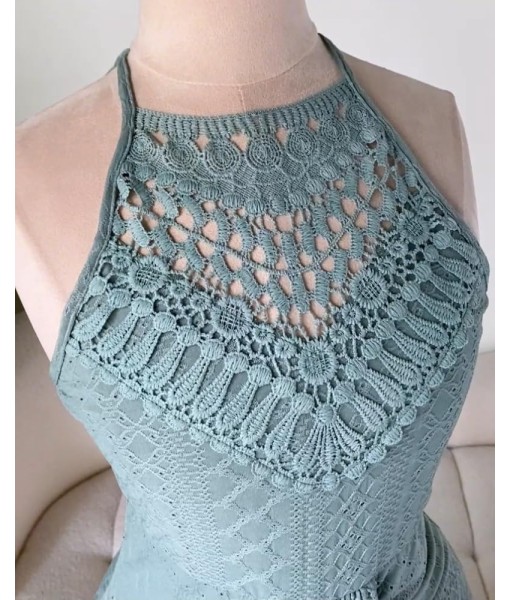 CHICME Womens Summer Halter Dress Hollow Out A Line Vacation Dresses with Eyelet Embroidery & Side Slit