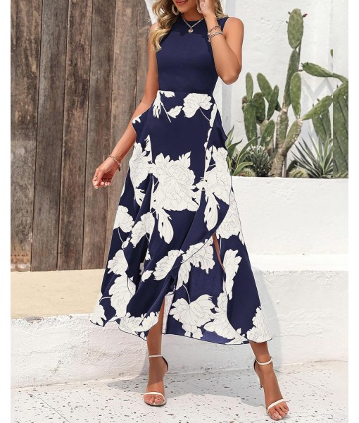BTFBM Women Casual Sleeveless Summer Dresses 2025 Spring Crewneck Patchwork Boho Floral Ruffle Cocktail Party Midi Dress