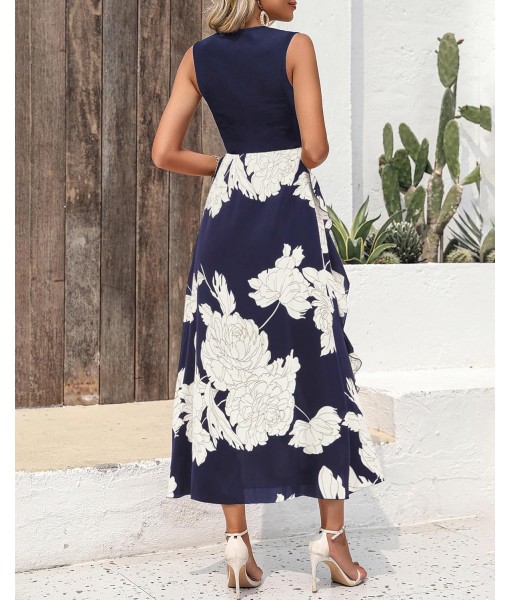 BTFBM Women Casual Sleeveless Summer Dresses 2025 Spring Crewneck Patchwork Boho Floral Ruffle Cocktail Party Midi Dress