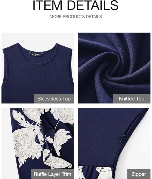 BTFBM Women Casual Sleeveless Summer Dresses 2025 Spring Crewneck Patchwork Boho Floral Ruffle Cocktail Party Midi Dress