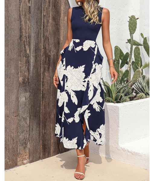 BTFBM Women Casual Sleeveless Summer Dresses 2025 Spring Crewneck Patchwork Boho Floral Ruffle Cocktail Party Midi Dress