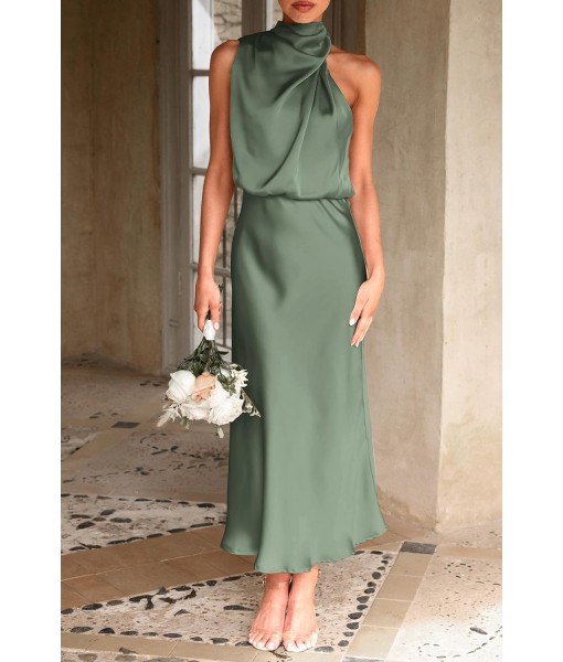 PRETTYGARDEN Women's 2025 Summer Satin Dress Elegant Sleeveless Mock Neck Cocktail Party Maxi Dresses