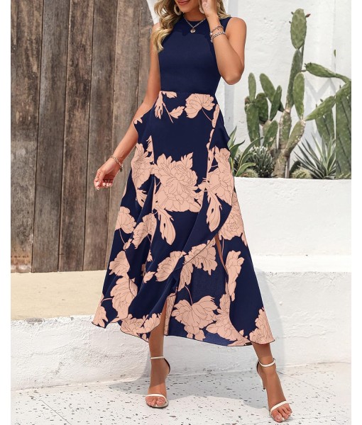 BTFBM Women Casual Sleeveless Summer Dresses 2025 Spring Crewneck Patchwork Boho Floral Ruffle Cocktail Party Midi Dress