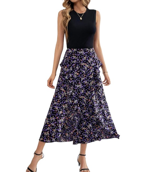 BTFBM Women Casual Sleeveless Summer Dresses 2025 Spring Crewneck Patchwork Boho Floral Ruffle Cocktail Party Midi Dress
