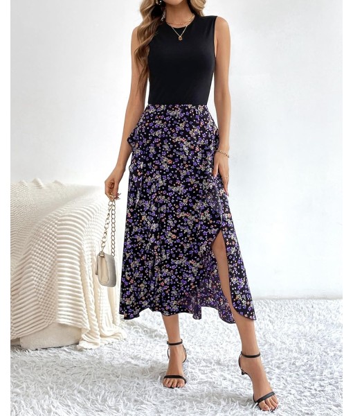 BTFBM Women Casual Sleeveless Summer Dresses 2025 Spring Crewneck Patchwork Boho Floral Ruffle Cocktail Party Midi Dress