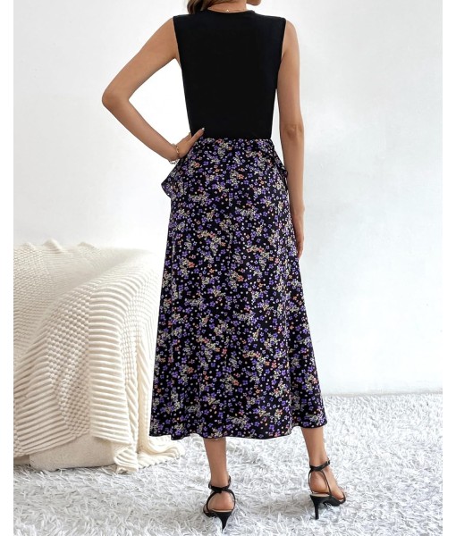 BTFBM Women Casual Sleeveless Summer Dresses 2025 Spring Crewneck Patchwork Boho Floral Ruffle Cocktail Party Midi Dress