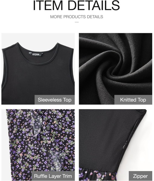 BTFBM Women Casual Sleeveless Summer Dresses 2025 Spring Crewneck Patchwork Boho Floral Ruffle Cocktail Party Midi Dress