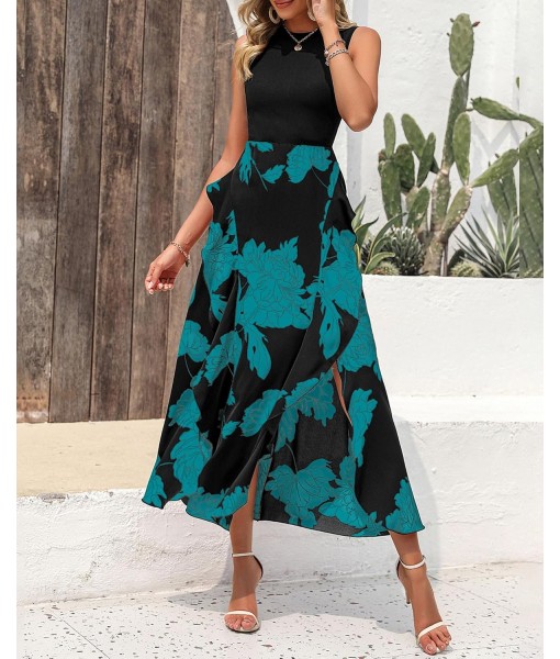 BTFBM Women Casual Sleeveless Summer Dresses 2025 Spring Crewneck Patchwork Boho Floral Ruffle Cocktail Party Midi Dress