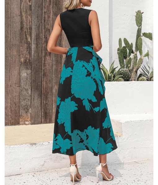 BTFBM Women Casual Sleeveless Summer Dresses 2025 Spring Crewneck Patchwork Boho Floral Ruffle Cocktail Party Midi Dress