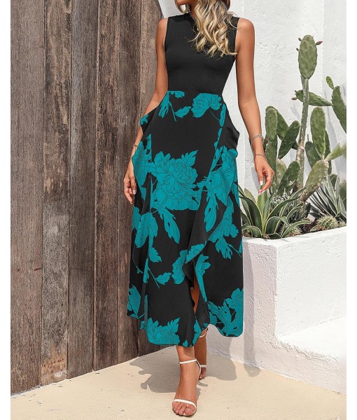 BTFBM Women Casual Sleeveless Summer Dresses 2025 Spring Crewneck Patchwork Boho Floral Ruffle Cocktail Party Midi Dress