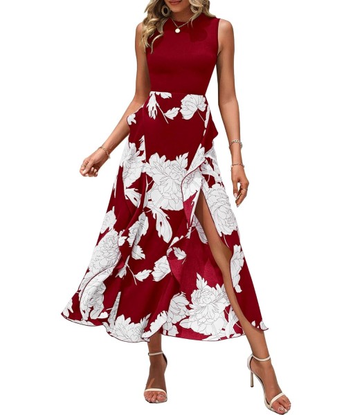 BTFBM Women Casual Sleeveless Summer Dresses 2025 Spring Crewneck Patchwork Boho Floral Ruffle Cocktail Party Midi Dress