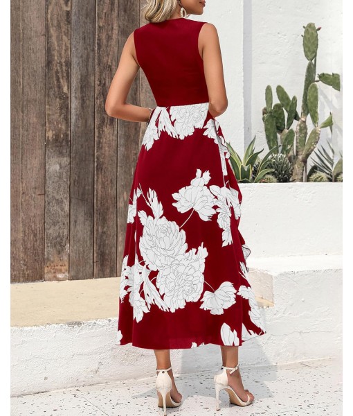 BTFBM Women Casual Sleeveless Summer Dresses 2025 Spring Crewneck Patchwork Boho Floral Ruffle Cocktail Party Midi Dress