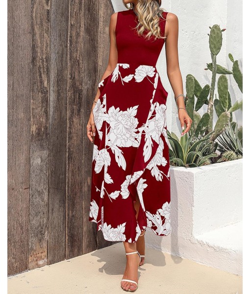 BTFBM Women Casual Sleeveless Summer Dresses 2025 Spring Crewneck Patchwork Boho Floral Ruffle Cocktail Party Midi Dress