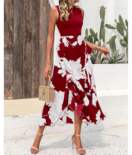 BTFBM Women Casual Sleeveless Summer Dresses 2025 Spring Crewneck Patchwork Boho Floral Ruffle Cocktail Party Midi Dress