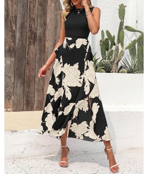 BTFBM Women Casual Sleeveless Summer Dresses 2025 Spring Crewneck Patchwork Boho Floral Ruffle Cocktail Party Midi Dress