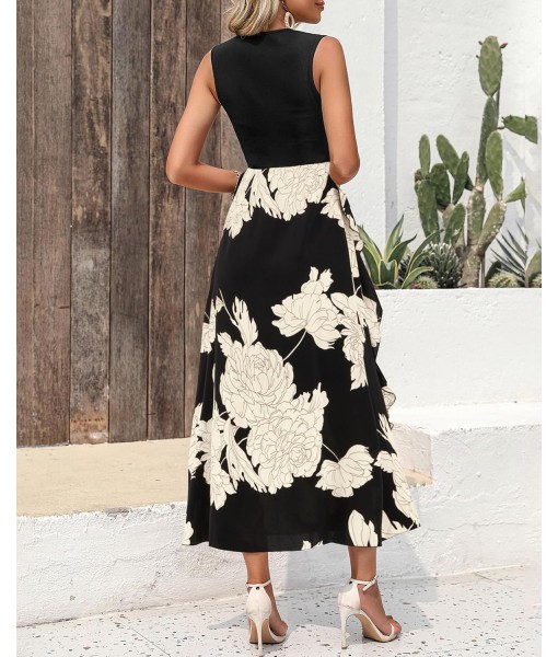 BTFBM Women Casual Sleeveless Summer Dresses 2025 Spring Crewneck Patchwork Boho Floral Ruffle Cocktail Party Midi Dress